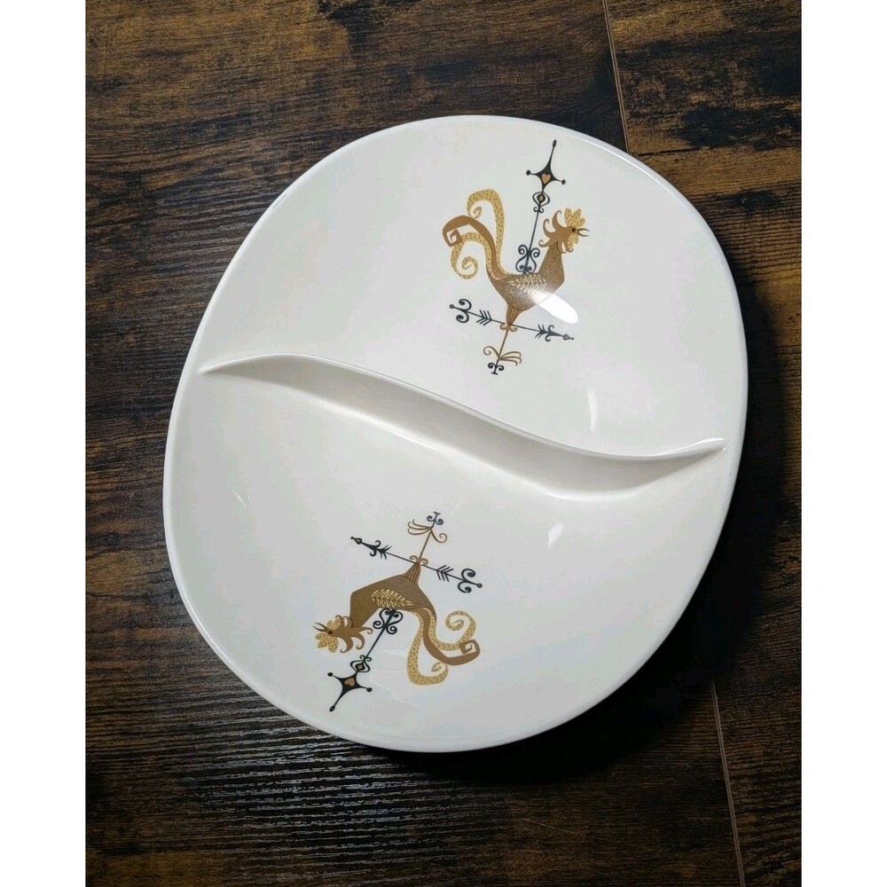 Vintage Rare MCM Edwin Knowles Weather Vane Rooster Split Serving Bowl Platter
